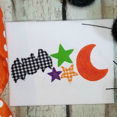 bat stars moon halloween applique design